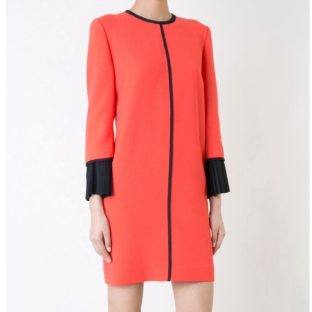 VICTORIA BECKHAM Hot Coral/Navy Longsleeve Dress 8